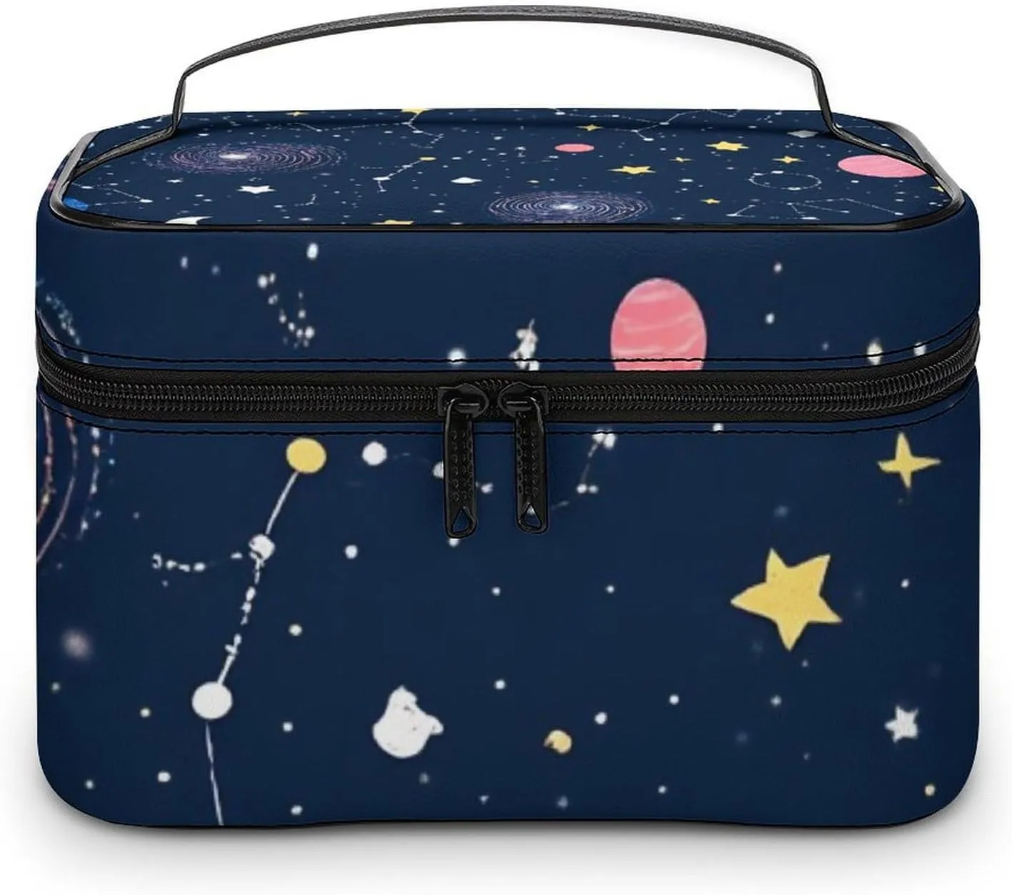 Portable Large Makeup Organizer Case for Women, Space Galaxy Constellation Zodiac Starry Night Stars Toiletry Brushes Storage Bag Travel Cosmetic Accessories