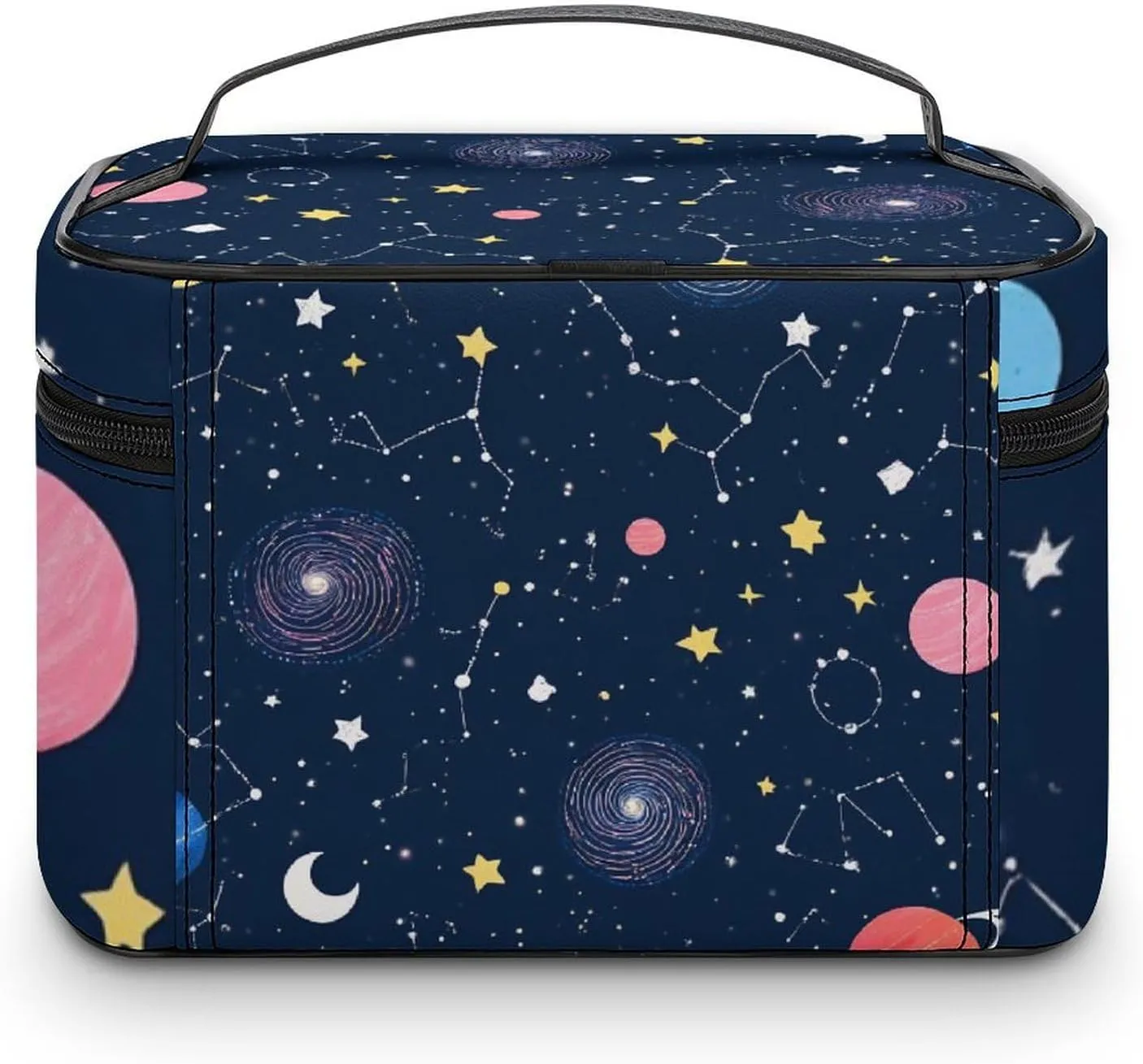 Portable Large Makeup Organizer Case for Women, Space Galaxy Constellation Zodiac Starry Night Stars Toiletry Brushes Storage Bag Travel Cosmetic Accessories
