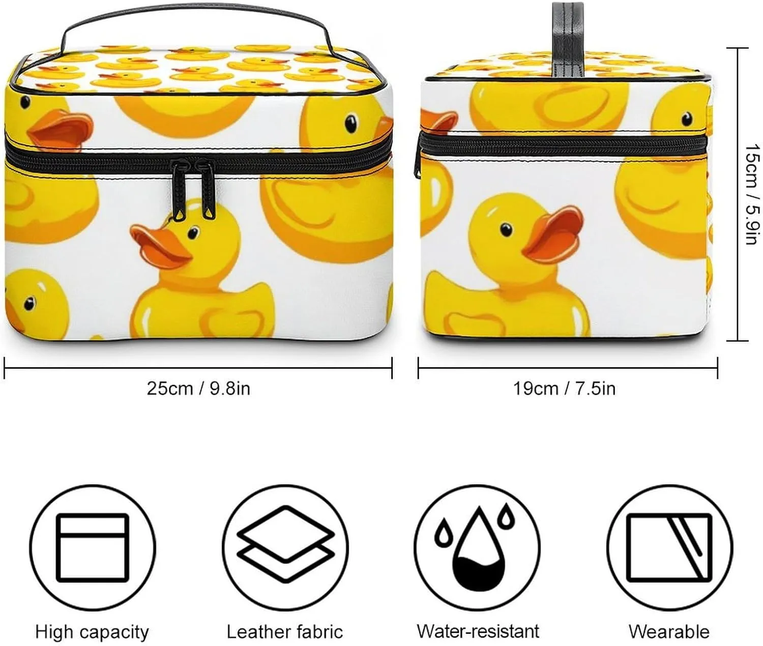 Portable Makeup Bag for Women, Travel Large Cosmetics Toiletry Storage Bag Funny Rubber Duck Makeup Organizer Case with Handle