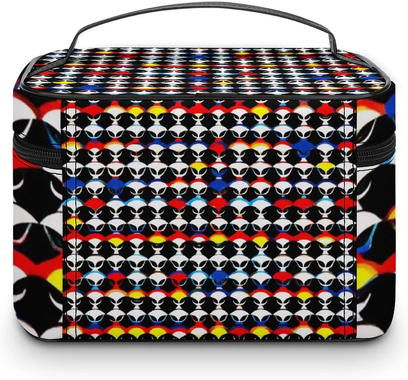 Portable Makeup Bag with Zipper Pouch, Cool Trippy Aliens Pattern Cosmetic Case Large Capacity Travel Makeup Case Organizer Toiletry Brushes Storage Bag