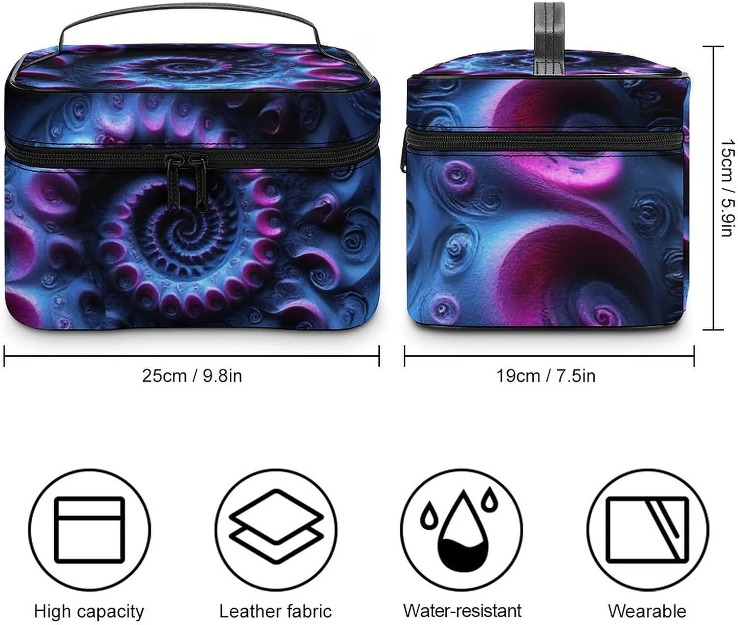 Portable Makeup Bag with Zipper Pouch, Trippy Purple Tie Dye Cosmetic Case Large Capacity Travel Makeup Case Organizer Toiletry Brushes Storage Bag