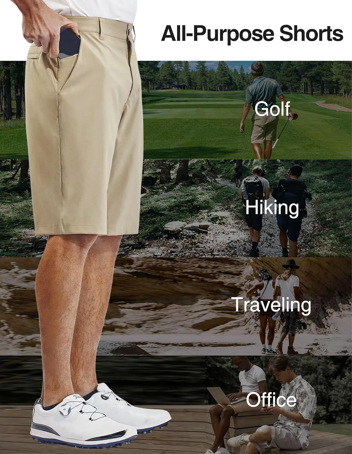 PULI Mens Golf Hiking Shorts Lightweight Casual Dress 12" Inseam Work Stretch Travel Hybrid Quick Drying with Pockets