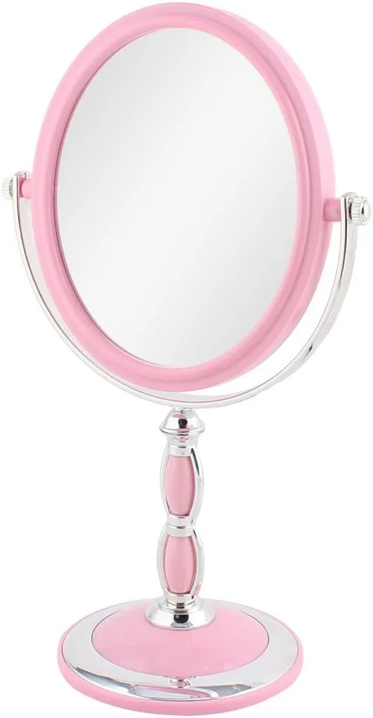 Qtqgoitem Plastic Woman Oval Vintage Style Two Sided Magnifying Standing Makeup Mirror Pink (Model: c74 605 0b0 ec1 733)