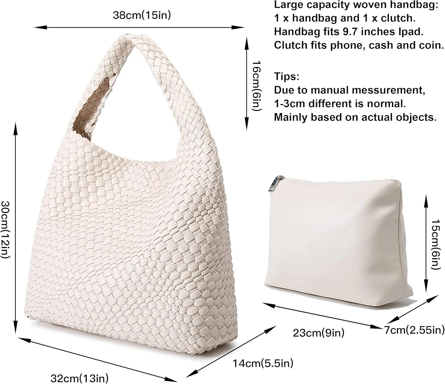 Queenoris Fashion Woven Purse for Women Top-handle Shoulder Bag Soft Summer Hobo Tote Bag
