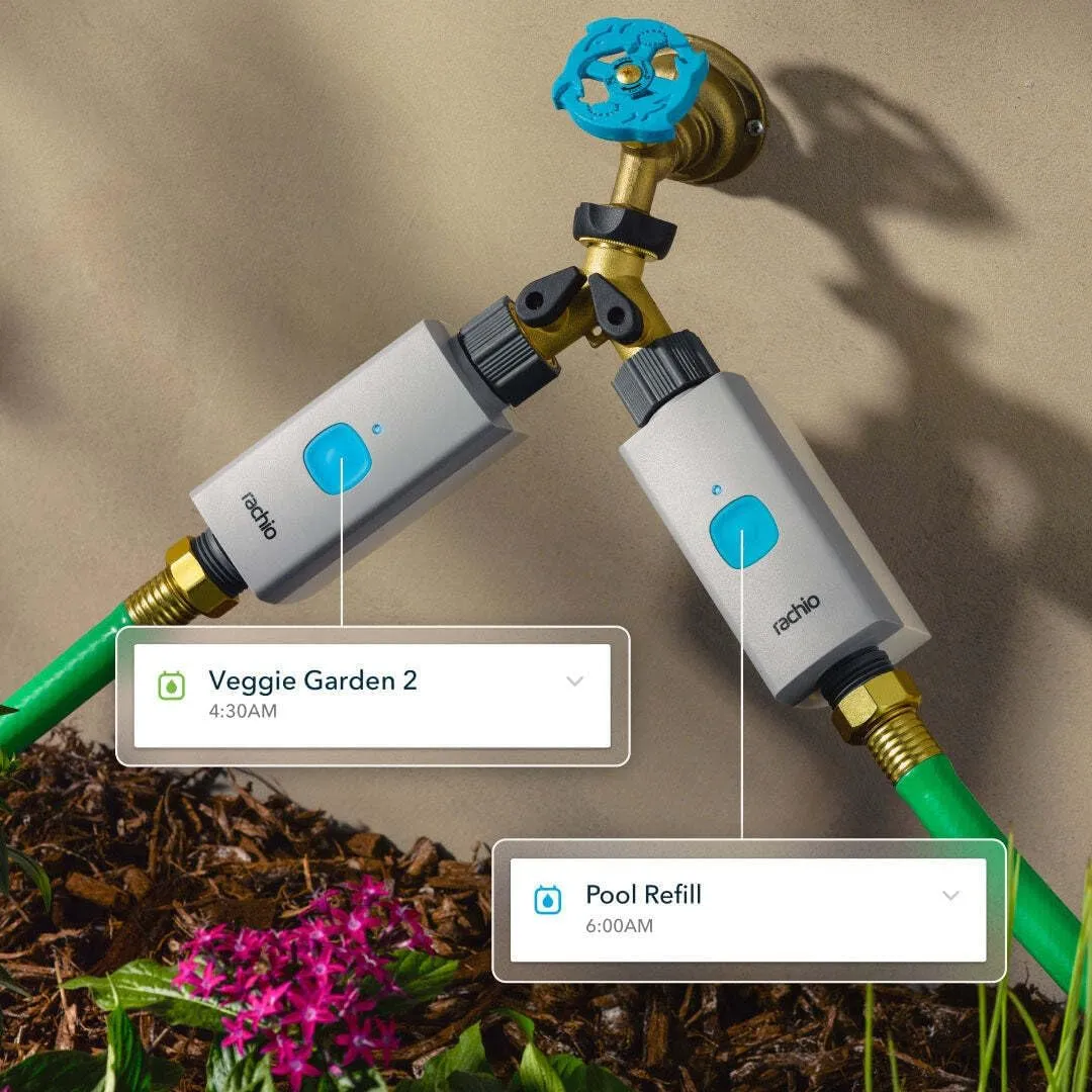 Rachio Smart Hose Timer Value Pack with 2 Smart Valves & 1 WiFi Hub for Outdoor Watering | Easy Faucet Install, Automate Water & Sprinkler Schedules for Lawn, Garden, & Yard Care.