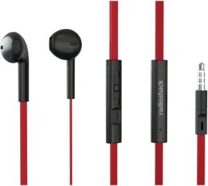 RadioShack Stereo Earphones with Cord, Wired Earbuds with Microphone and Volume Control Buttons, Soft Silicone Tips for Comfortable Extended Wear and Secure Fit, Red and Black
