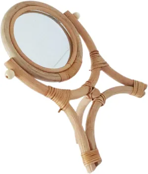 Rattan Makeup Mirror Vintage Hand Mirror with Tripod Stand Tabletop Design for Decor and Makeup Application Stylish Rattan Mirror for Bedroom Living Room