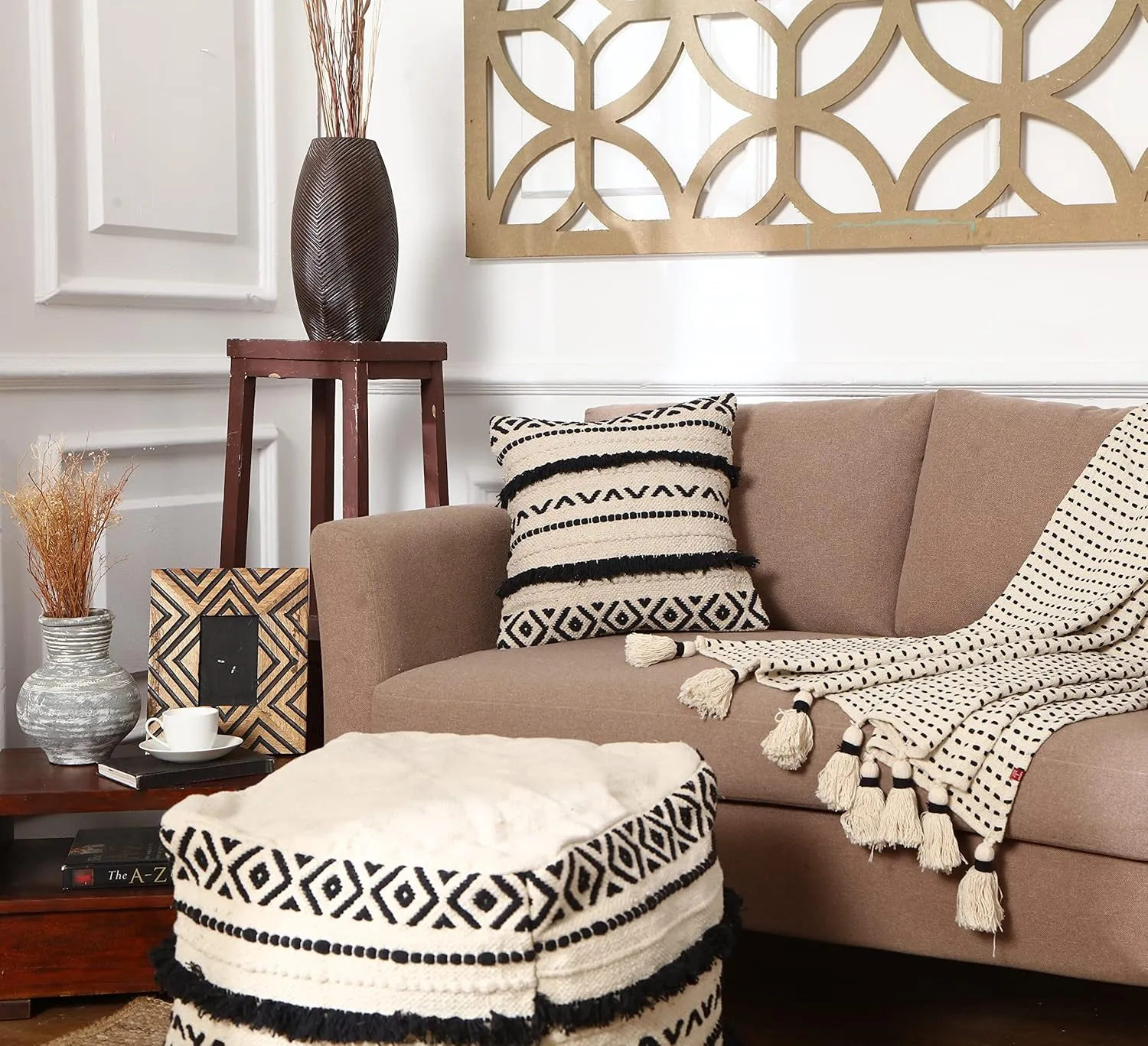 REDEARTH Handmade Boho Throw Pillow Covers - Bohemian Chic Farmhouse Style - Accent Woven Indoor and Outdoor Pillow Cushion Cases for Couch - Bed - Chair - Sofa - Benches – Set of 2-18"x18" - Black