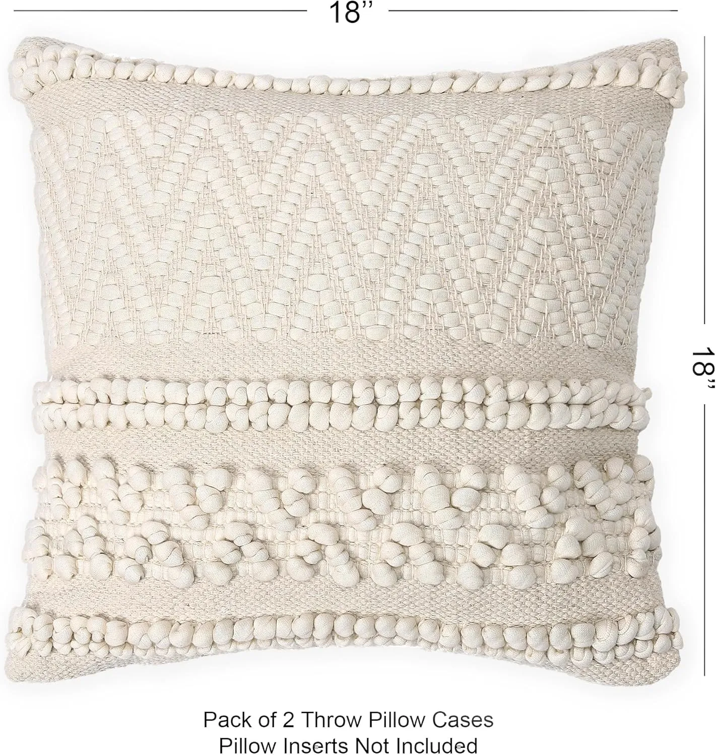 REDEARTH · Tufted Throw Pillow Cushion Covers - Boho Textured Woven Decorative Cases Set for Couch, Sofa, Bed, Farmhouse, Chair, Patio, Car - 100% Cotton (18x18 ; Boho Chic Natural) Pack of 2