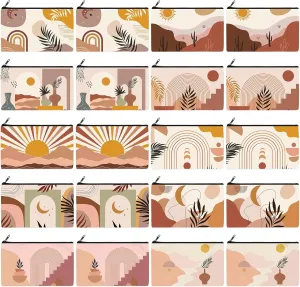 Reginary 20 Pieces Boho Cosmetic Bag for Women, Sunshine Ray Makeup Bags with Zipper Nature Toiletry Bag Pouch Palm Leaf Travel Packing Accessory Organizer Pouch, 7 x 4.3 Inches