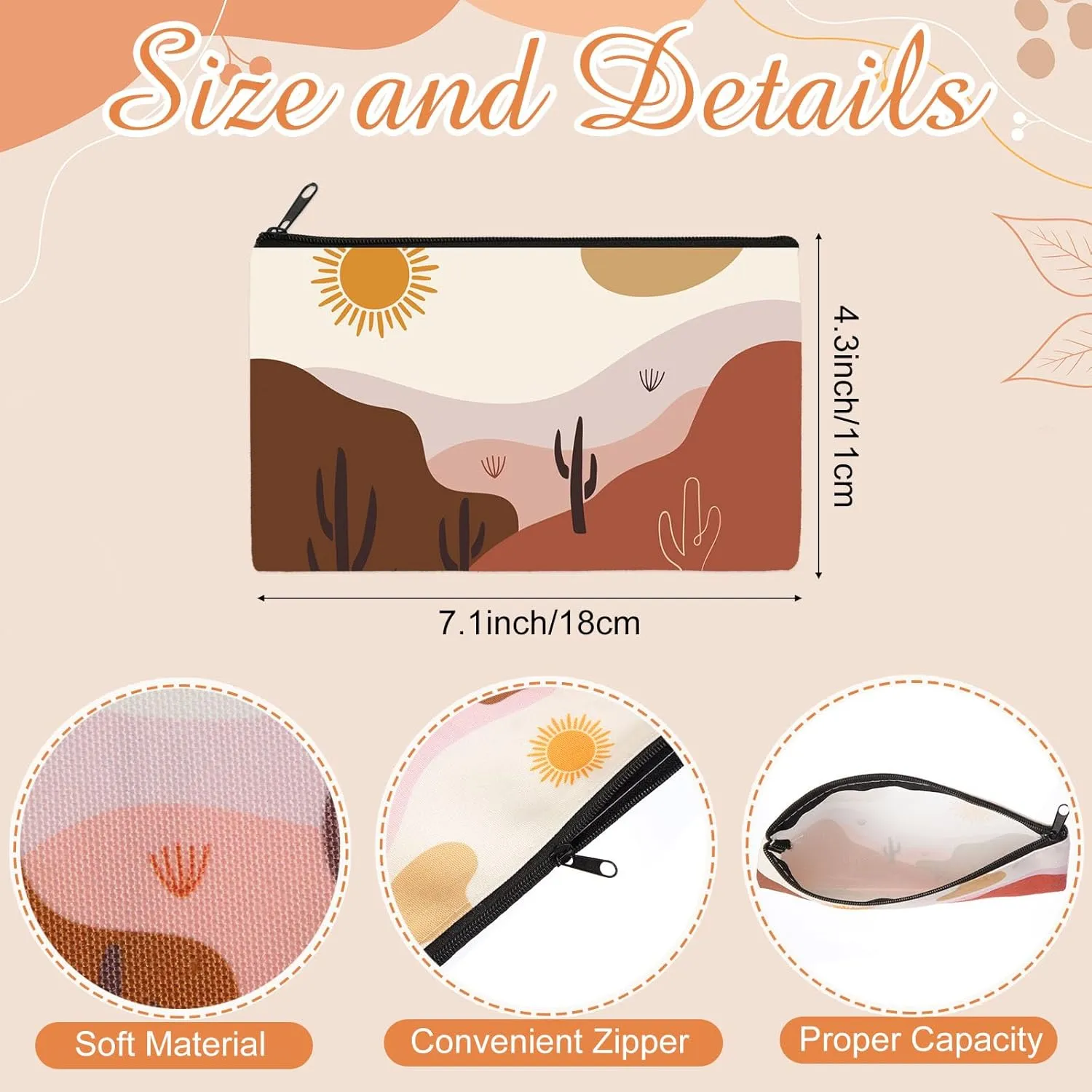 Reginary 20 Pieces Boho Cosmetic Bag for Women, Sunshine Ray Makeup Bags with Zipper Nature Toiletry Bag Pouch Palm Leaf Travel Packing Accessory Organizer Pouch, 7 x 4.3 Inches