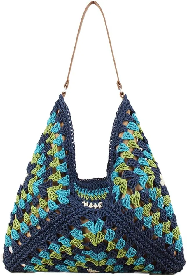 Rejolly Straw Hobo Bag for Women Tote Bag Summer Vacation Beach Handbags Boho Bohemian Style Shoulder Purse