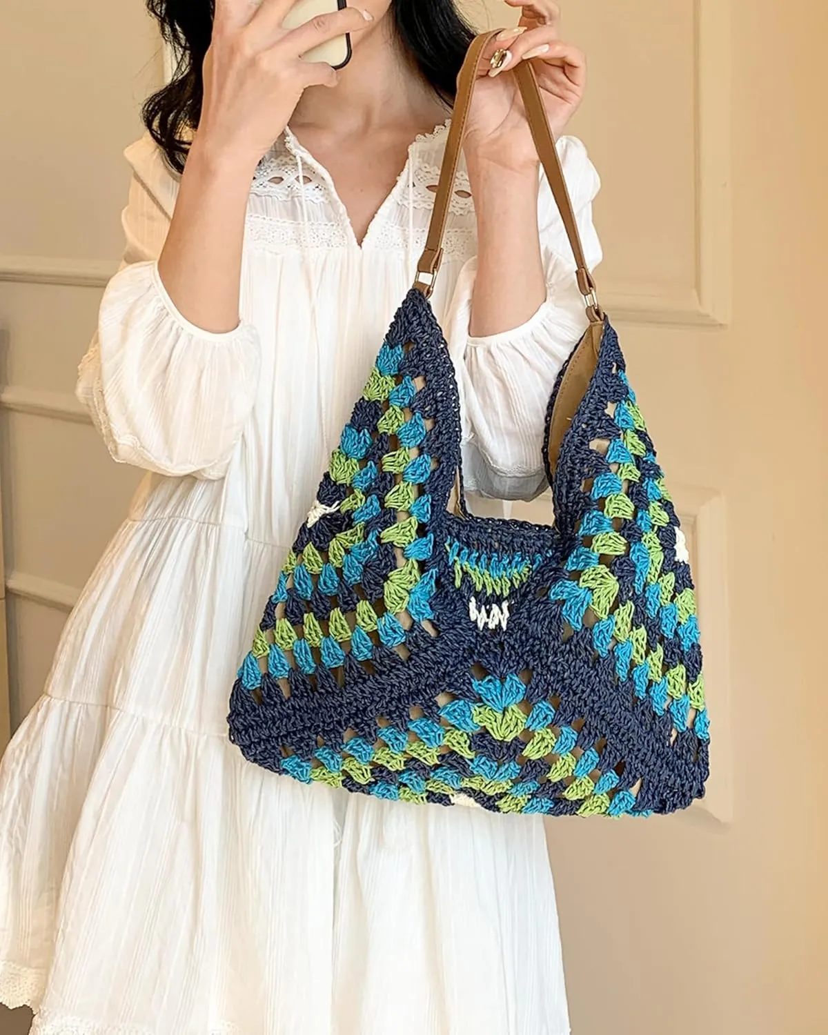 Rejolly Straw Hobo Bag for Women Tote Bag Summer Vacation Beach Handbags Boho Bohemian Style Shoulder Purse