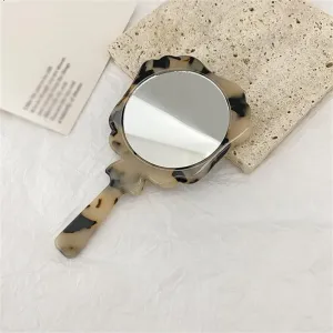 Retro Handheld Makeup Mirror Makeup Dresser Hand Mirror Handle Compact Mirror Women (Color : E, Size : One Size)