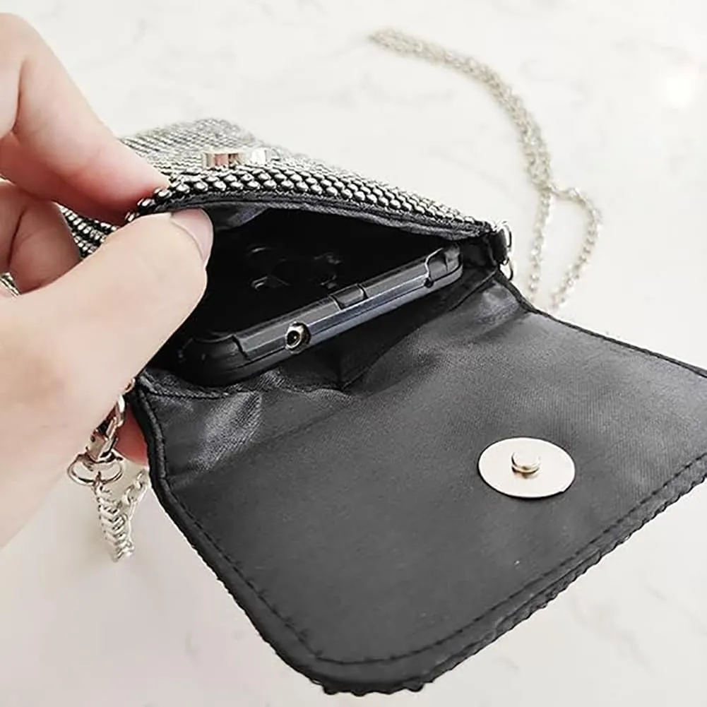 Rhinestone Crossbody Cell Phone Purse Wallet Clutch Crystal Evening Handbags Bling Shoulder Smart Phone Bag