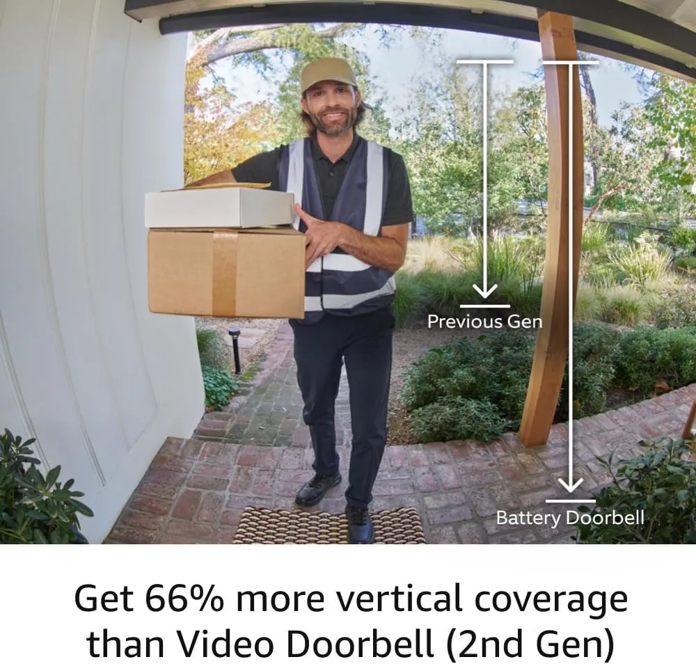 Ring Battery Doorbell, Head-to-Toe Video, Live View with Two-Way Talk, and Motion Detection & Alerts (2024 release), Satin Nickel