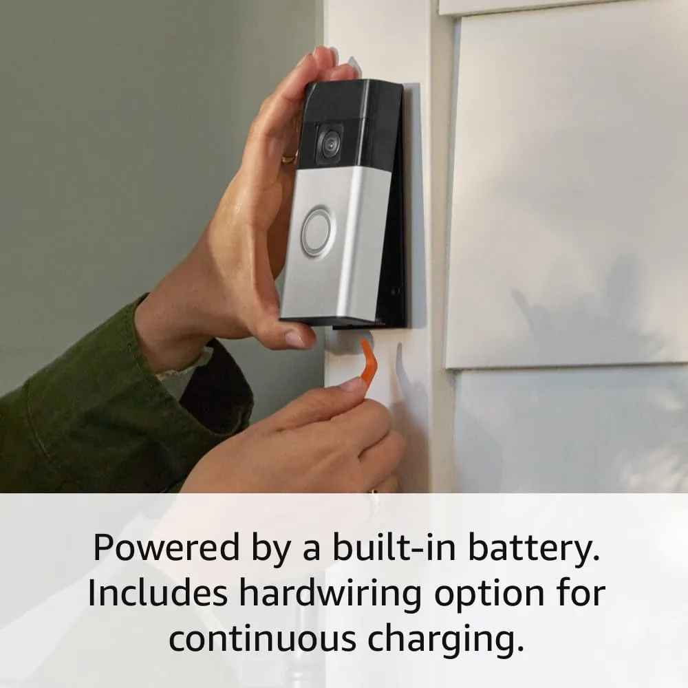 Ring Battery Doorbell, Head-to-Toe Video, Live View with Two-Way Talk, and Motion Detection & Alerts (2024 release), Satin Nickel