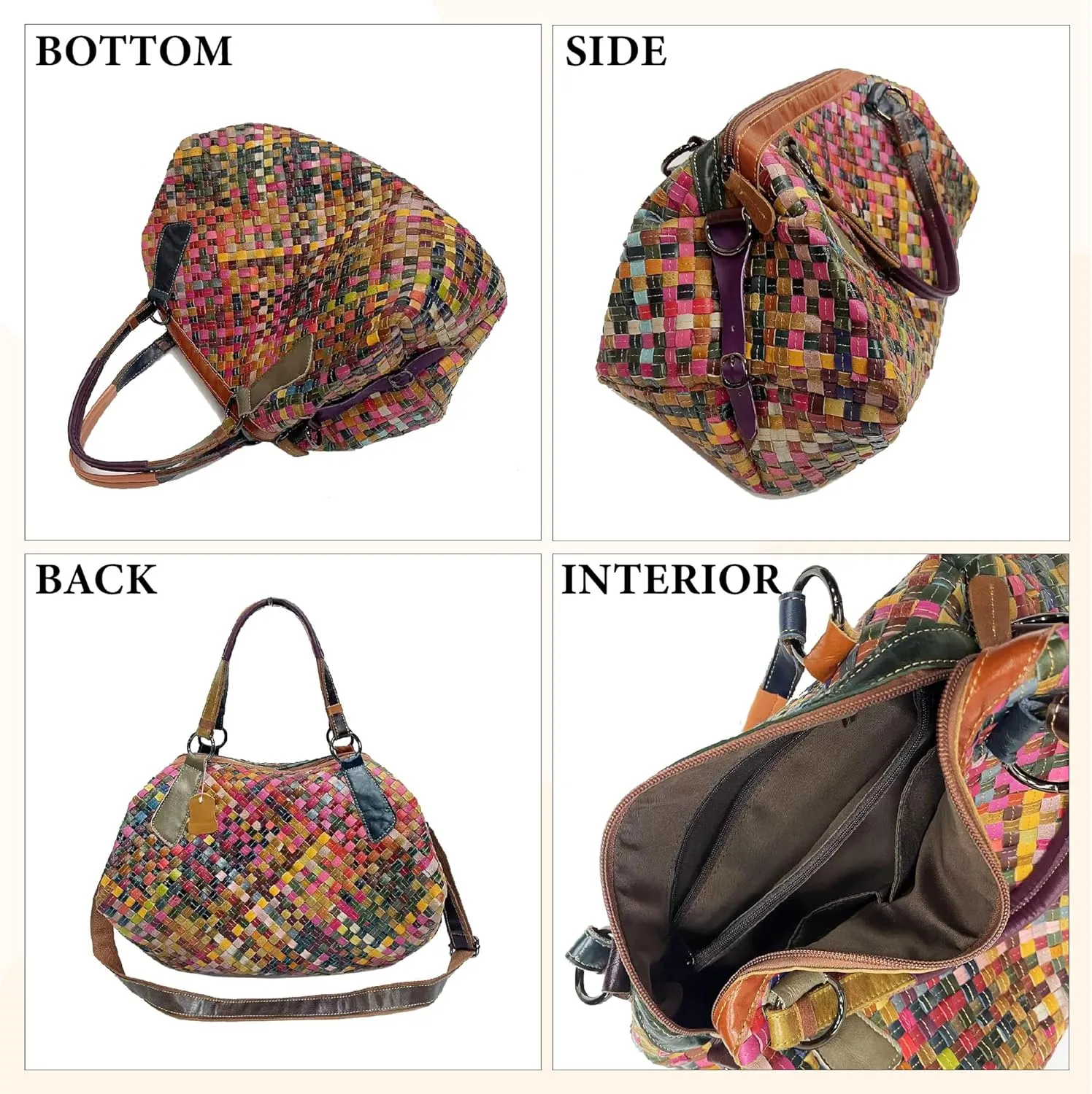 Riutiru Women's Mosaic Style Genuine Leather Handwoven Unique Style Diagonal Shoulder Handbag