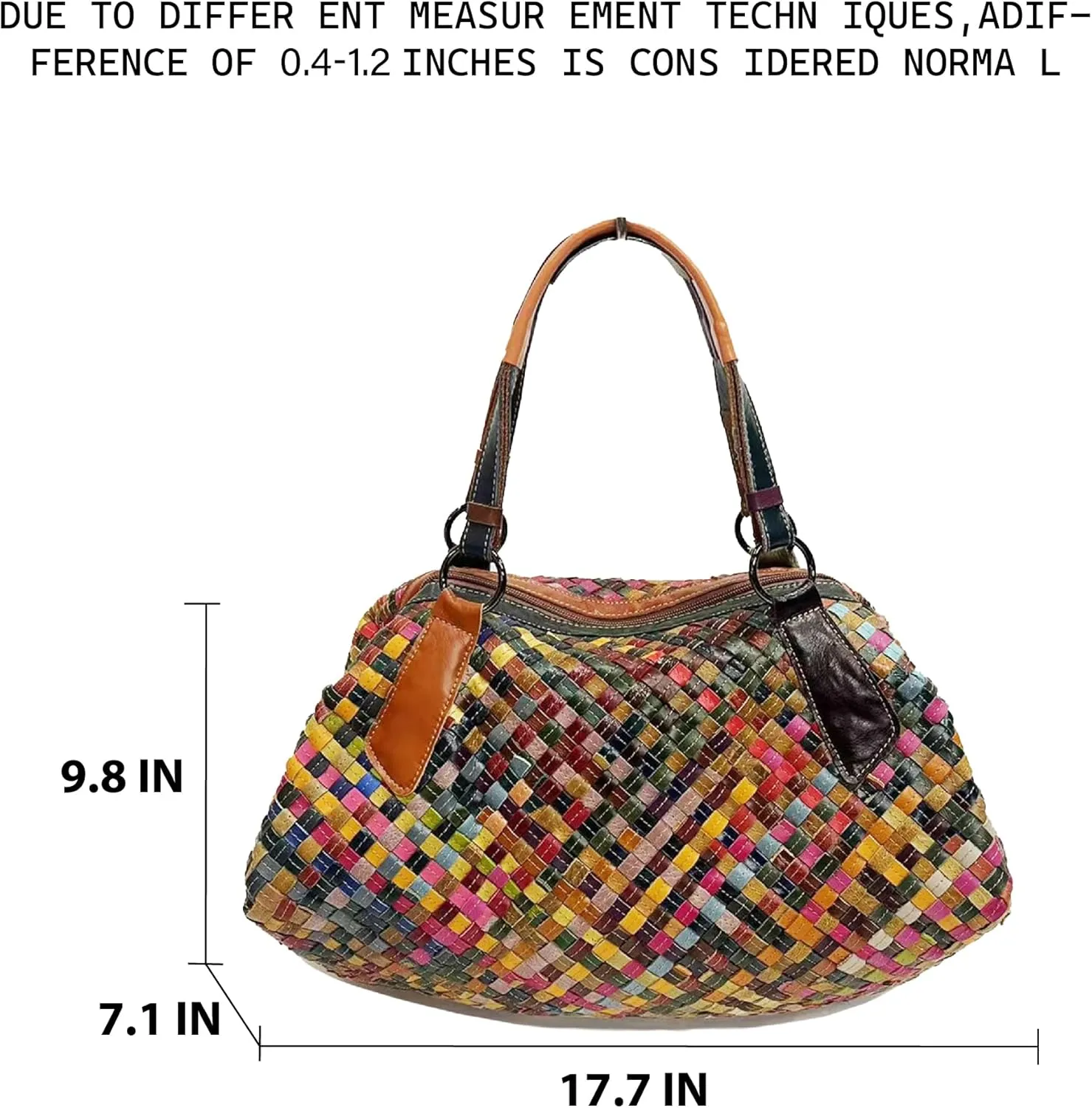 Riutiru Women's Mosaic Style Genuine Leather Handwoven Unique Style Diagonal Shoulder Handbag
