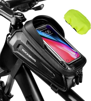 ROCKBROS Bike Bag Phone Mount Bag Bicycle Accessories Pouch, EVA Waterproof Bike Phone Holder Top Tube Front Frame Bag Handlebar Bags Compatible Phones Under 6.8”