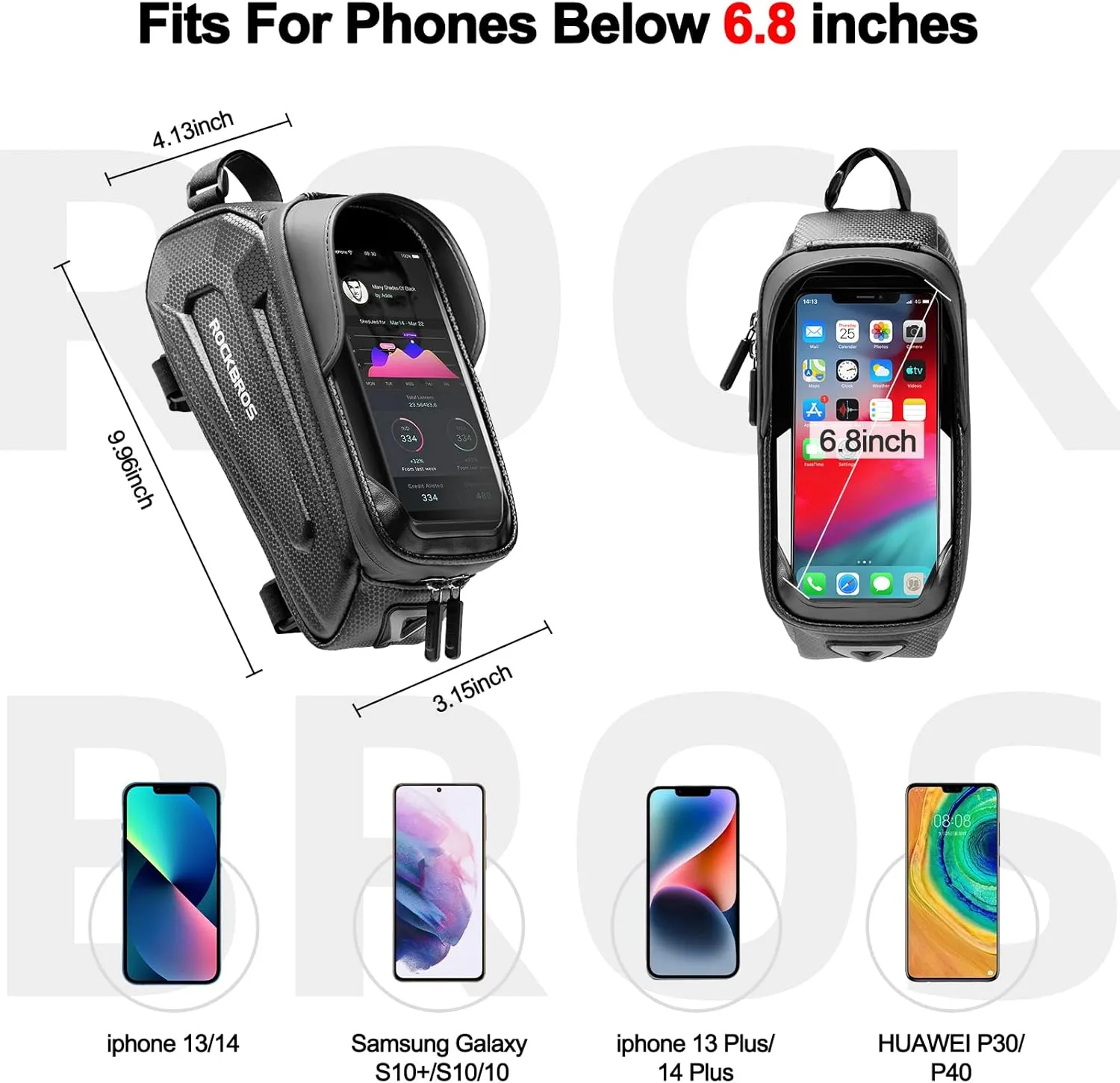 ROCKBROS Bike Bag Phone Mount Bag Bicycle Accessories Pouch, EVA Waterproof Bike Phone Holder Top Tube Front Frame Bag Handlebar Bags Compatible Phones Under 6.8”