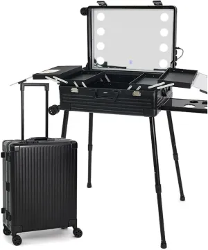 Rolling Makeup CaseRolling Makeup Train CaseAluminium Illuminated Makeup Train Case With LED LightsProfessional Makeup OrganiserStudio Lockable Portable Makeup Storage Case(24in)