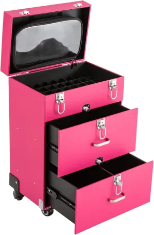 Rolling Makeup Train Case, Professional Makeup Case Travel Makeup Case Large Trolley Makeup Travel Organizer Storage w/ 4 Wheel for Beauty Centers, Salons, Private Homes