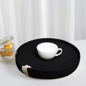 Round Placemats Set of 4, Woven Cotton Rope Chargers for Dinner Plates, Non-Slip, Heat Resistant Table Decor, Boho Farmhouse Kitchen Decor (Black, 13 inch)