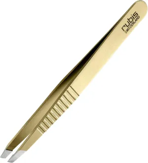 Rubis Classic Stainless Steel Slanted Tweezers with Pro Grip for Precise Eyebrows and Hair Removal, 1K103PGGOLD, Gold, The Gold Collection,Rubis Switzerland Swiss Made World Renowned Precision