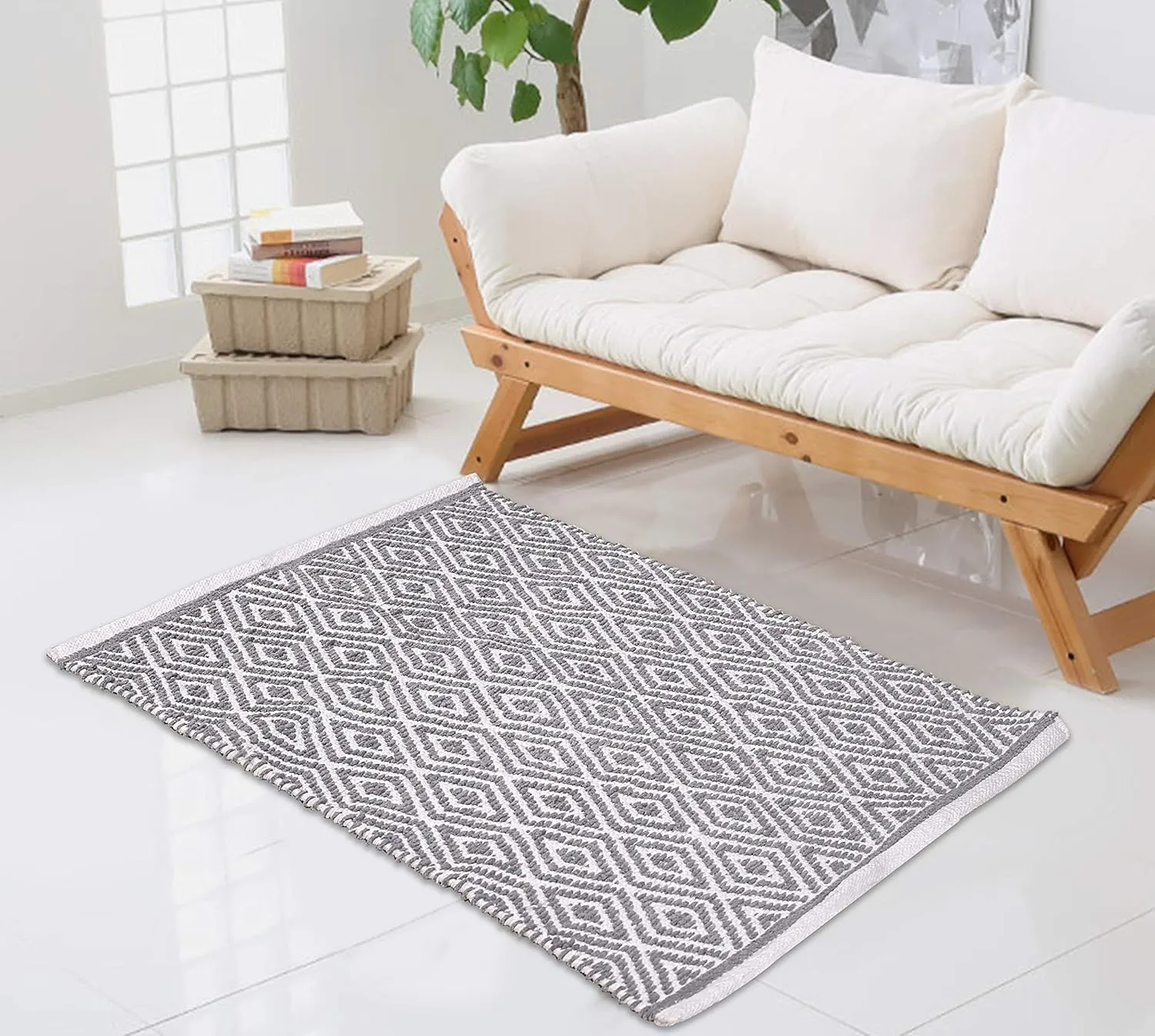 Rug Area Rugs 21x34 Inches Grey Cotton Diamond for Livingroom Bedroom Washable RagRug Reversible Farmhouse Kitchen RunnerRug Carpet Indoor Area Runner Mat for Hallway, Entryway