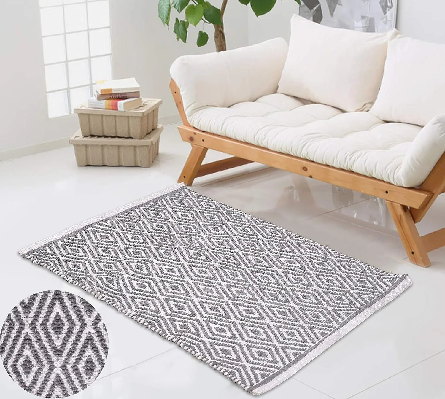 Rug Area Rugs 21x34 Inches Grey Cotton Diamond for Livingroom Bedroom Washable RagRug Reversible Farmhouse Kitchen RunnerRug Carpet Indoor Area Runner Mat for Hallway, Entryway