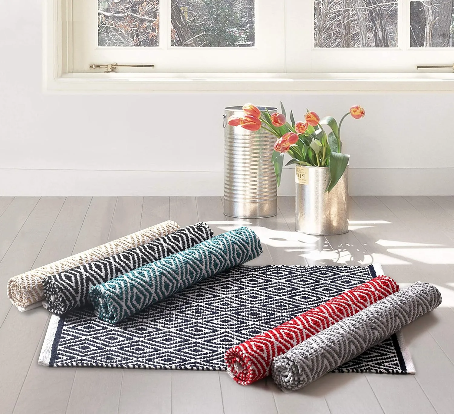 Rug Area Rugs 21x34 Inches Grey Cotton Diamond for Livingroom Bedroom Washable RagRug Reversible Farmhouse Kitchen RunnerRug Carpet Indoor Area Runner Mat for Hallway, Entryway