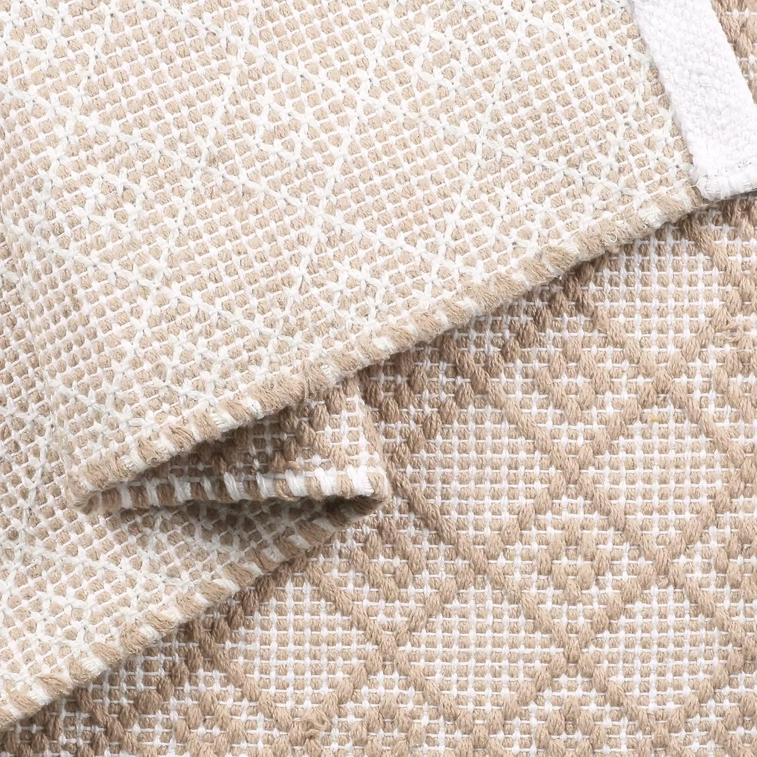 Rug Area Rugs 2x3 Ft Biege Cotton Diamond for Livingroom Bedroom Washable RagRug Non-Slip Farmhouse Carpet Indoor Area Runner Mat for Hallway, Entryway-24x36 Inches