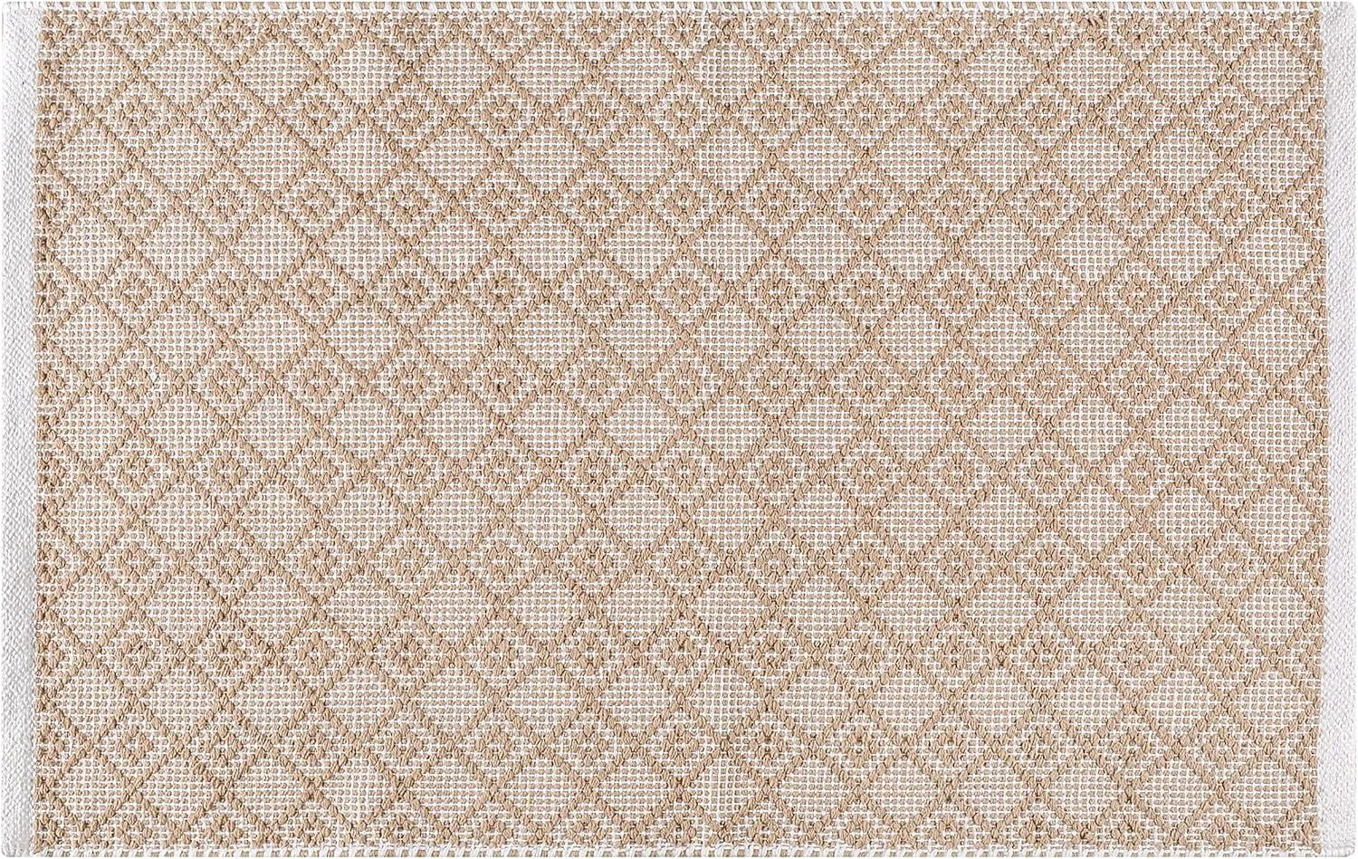 Rug Area Rugs 2x3 Ft Biege Cotton Diamond for Livingroom Bedroom Washable RagRug Non-Slip Farmhouse Carpet Indoor Area Runner Mat for Hallway, Entryway-24x36 Inches