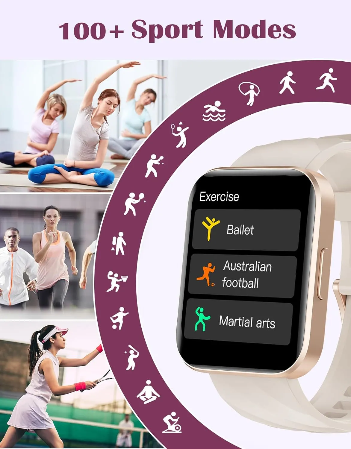 RUIMEN Smart Watches for Women Men (Answer/Make Calls) Compatible with iPhone/Android Phones, 1.85" HD Screen Fitness Tracker Heart Rate Monitor 100  Sports Tracker Watch Waterproof (Milky White)