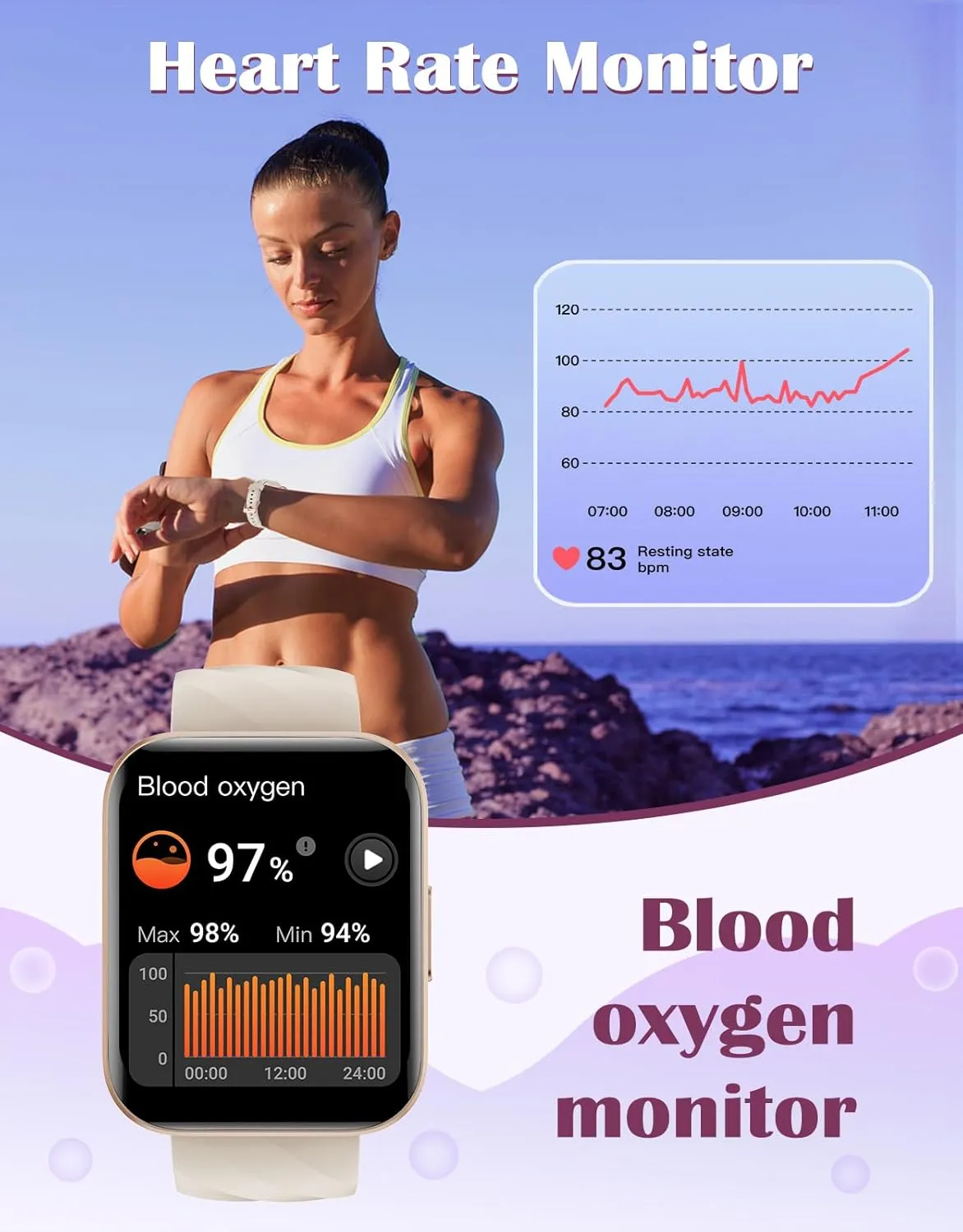 RUIMEN Smart Watches for Women Men (Answer/Make Calls) Compatible with iPhone/Android Phones, 1.85" HD Screen Fitness Tracker Heart Rate Monitor 100  Sports Tracker Watch Waterproof (Milky White)