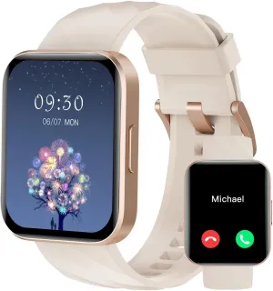 RUIMEN Smart Watches for Women Men (Answer/Make Calls) Compatible with iPhone/Android Phones, 1.85" HD Screen Fitness Tracker Heart Rate Monitor 100  Sports Tracker Watch Waterproof (Milky White)
