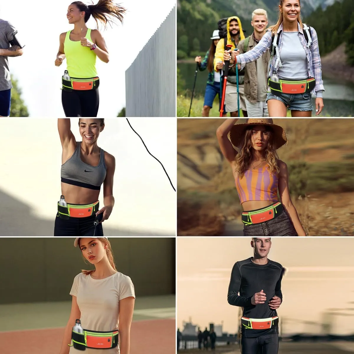 Running Belt for Women & Men Water Resistant Fitness Waist Pack with Phone Pocket & Water Bottle Holder Adjustable Reflective Jogging Belt for Running, Hiking, Gym (Orange)