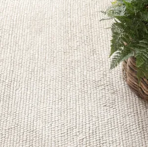 S & L Homes Wool Cotton Hand Woven Chunky Knit Popcorn Runner Rug - Ivory Contemporary Rug for Entryway Bedroom Kitchen (2.5' x 8' - Ivory)