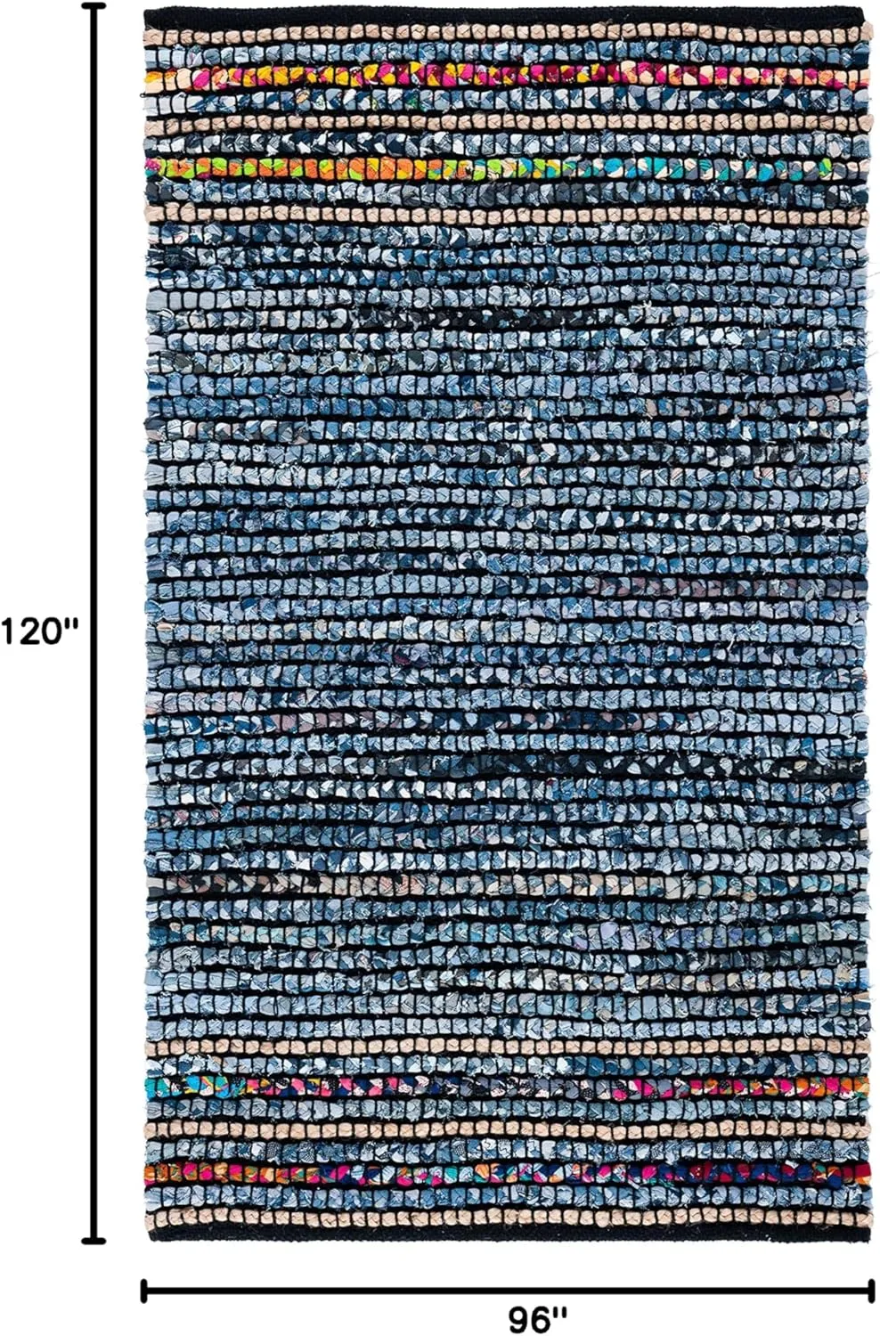 SAFAVIEH Cape Cod Collection Area Rug - 8' x 10', Natural & Blue, Handmade Boho Jute & Cotton, Ideal for High Traffic Areas in Living Room, Bedroom (CAP366A)