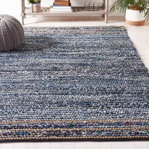 SAFAVIEH Cape Cod Collection Area Rug - 8' x 10', Natural & Blue, Handmade Boho Jute & Cotton, Ideal for High Traffic Areas in Living Room, Bedroom (CAP366A)