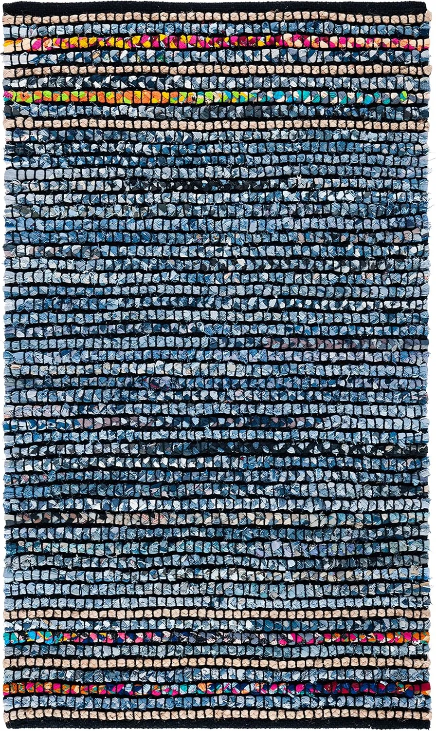 SAFAVIEH Cape Cod Collection Area Rug - 8' x 10', Natural & Blue, Handmade Boho Jute & Cotton, Ideal for High Traffic Areas in Living Room, Bedroom (CAP366A)