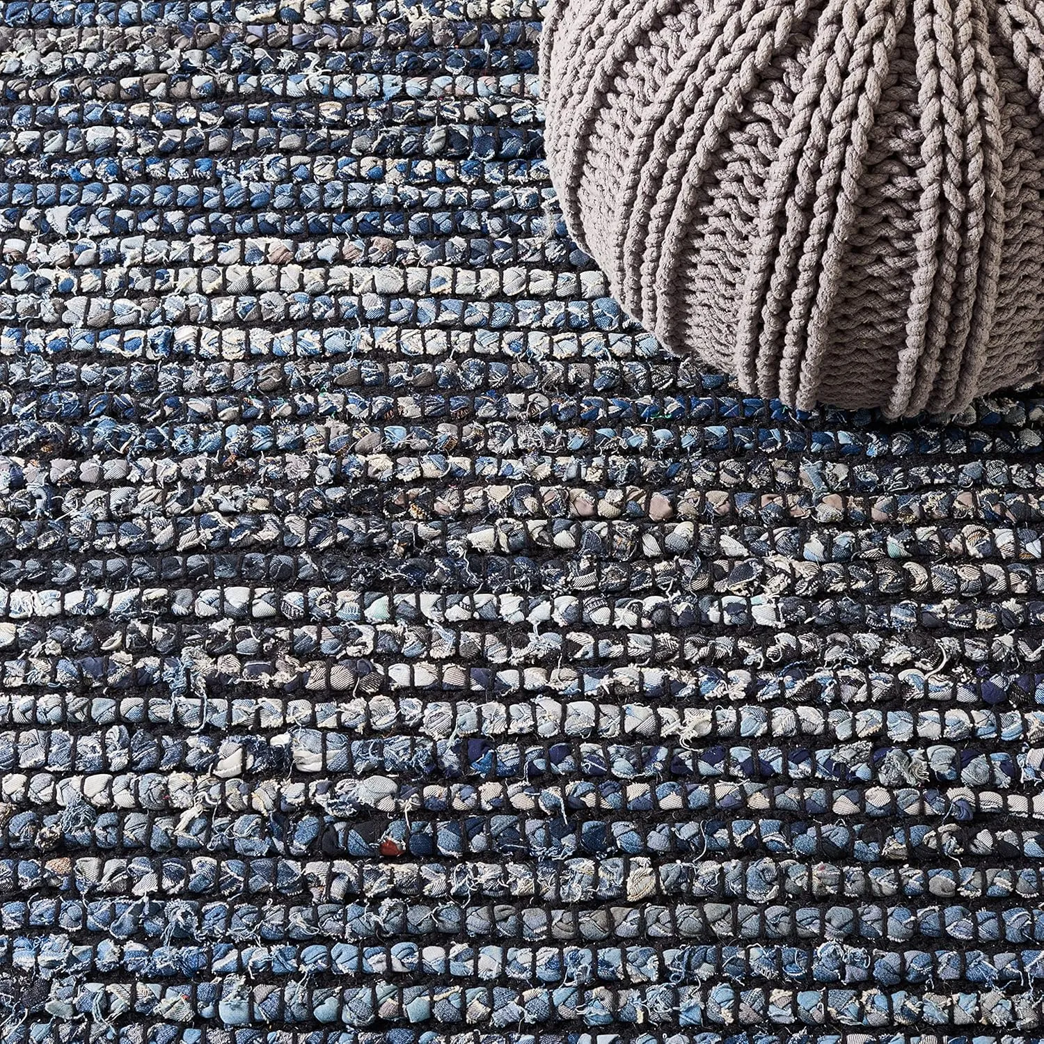 SAFAVIEH Cape Cod Collection Area Rug - 8' x 10', Natural & Blue, Handmade Boho Jute & Cotton, Ideal for High Traffic Areas in Living Room, Bedroom (CAP366A)
