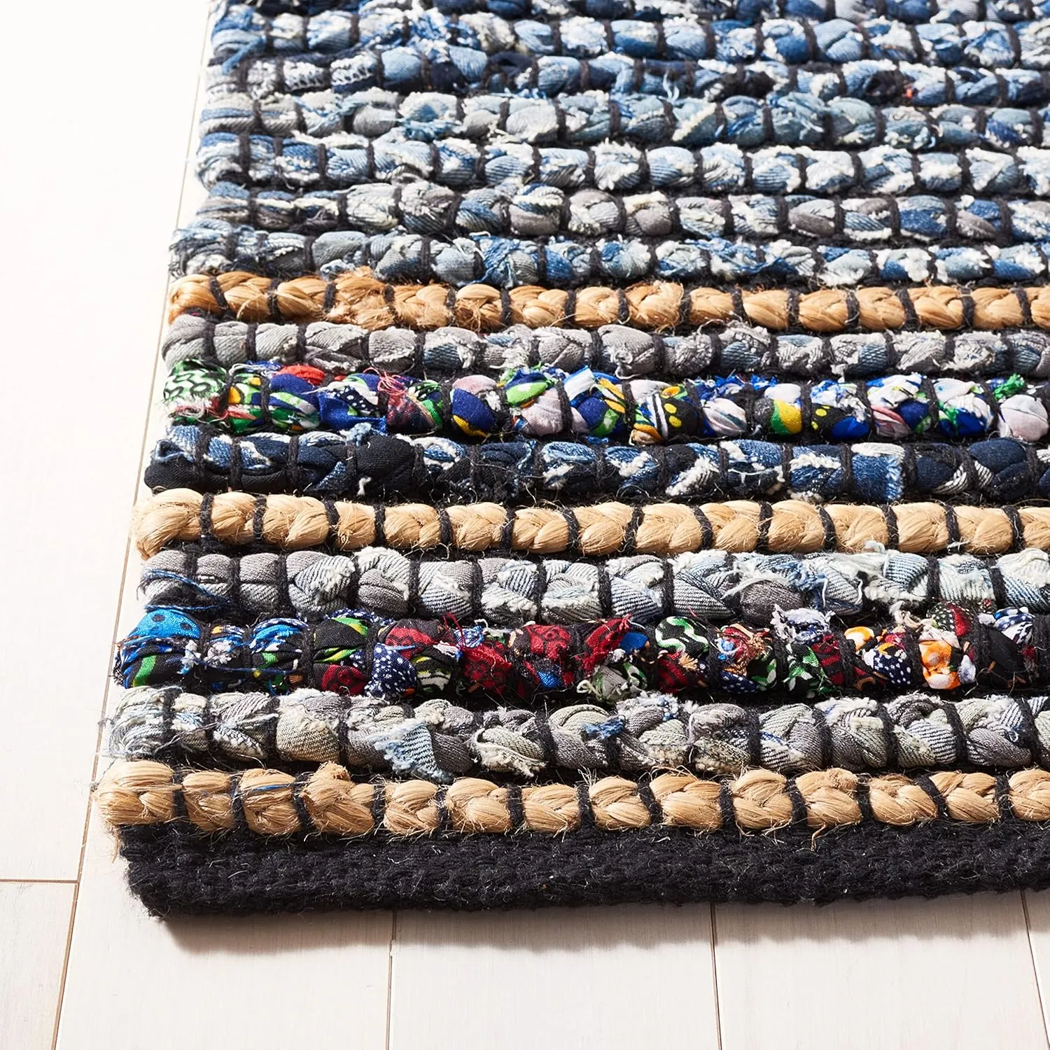 SAFAVIEH Cape Cod Collection Area Rug - 8' x 10', Natural & Blue, Handmade Boho Jute & Cotton, Ideal for High Traffic Areas in Living Room, Bedroom (CAP366A)