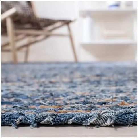 SAFAVIEH Cape Cod Collection Area Rug - 9' x 12', Blue & Natural, Handmade Boho Braided Jute & Cotton, Ideal for High Traffic Areas in Living Room, Bedroom (CAP202M)