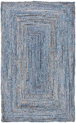 SAFAVIEH Cape Cod Collection Area Rug - 9' x 12', Blue & Natural, Handmade Boho Braided Jute & Cotton, Ideal for High Traffic Areas in Living Room, Bedroom (CAP202M)