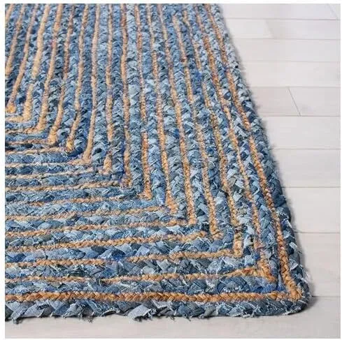 SAFAVIEH Cape Cod Collection Area Rug - 9' x 12', Blue & Natural, Handmade Boho Braided Jute & Cotton, Ideal for High Traffic Areas in Living Room, Bedroom (CAP202M)