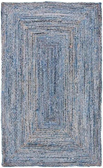 SAFAVIEH Cape Cod Collection Area Rug - 9' x 12', Blue & Natural, Handmade Boho Braided Jute & Cotton, Ideal for High Traffic Areas in Living Room, Bedroom (CAP202M)
