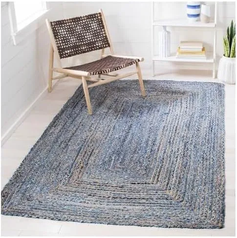 SAFAVIEH Cape Cod Collection Area Rug - 9' x 12', Blue & Natural, Handmade Boho Braided Jute & Cotton, Ideal for High Traffic Areas in Living Room, Bedroom (CAP202M)