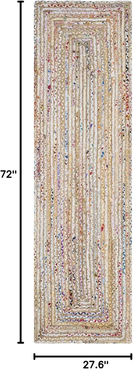 SAFAVIEH Cape Cod Collection Runner Rug - 2'3" x 6', Beige & Multi, Handmade Boho Braided Jute & Cotton, Ideal for High Traffic Areas in Living Room, Bedroom (CAP202B)